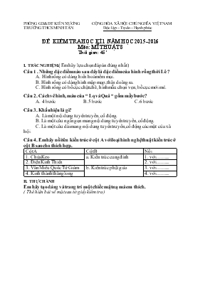 Đề kiểm tra học kì 1 năm học 2015-2016 môn Mĩ thuật 8 thời gian 45 phút